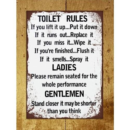 Toilet Rules Bathroom Sign Retro Metal Tin Sign Plaque Poster Wall Decor Art Shabby Chic Gift