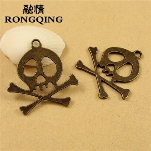 RONGQING 30*30MM 40pcs/lot Halloween Skull head Pendants Necklaces Handmade Fashion Jewelry Charms DIY