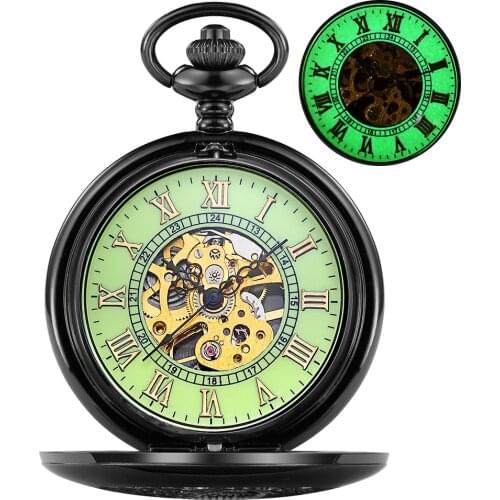 Luxury Luminous Mechanical Pocket Watch LED Hand Winding Watches Roman Numerals Fob Chain Pendants Men Women reloj de bolsillo