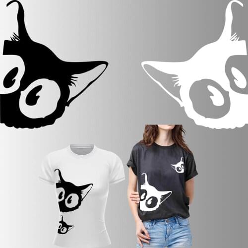 Black White Cat Thermal Sticker Patches Iron On Clothing Heat Transfer Vinyl Diy patch Stripe On Clothes Concise Style Stickers