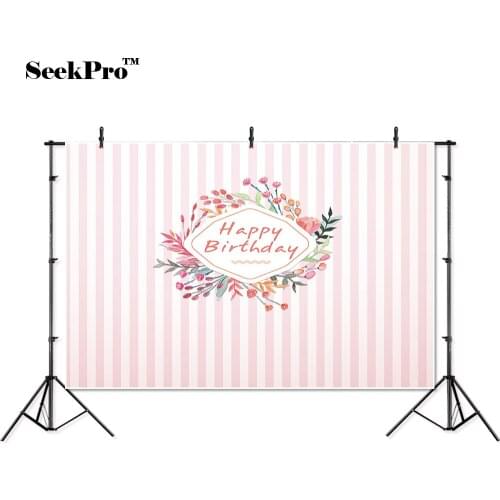 Thin vinyl happy birthday flowers stripe children photo Backgrounds Printed Professional indoor Photographic studio Backdrops