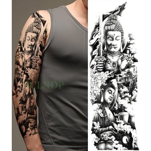Waterproof Temporary Tattoo Sticker Buddha full arm fake tatto big flash tatoo sleeve large size body art tattoos for men women
