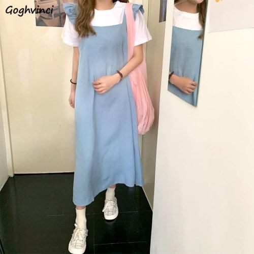 Sets Women Ruffles Solid Sweet Girls Short Sleeve Dress for Female Fashion Korean Style Syudent Loose Simple Streetwear Casual