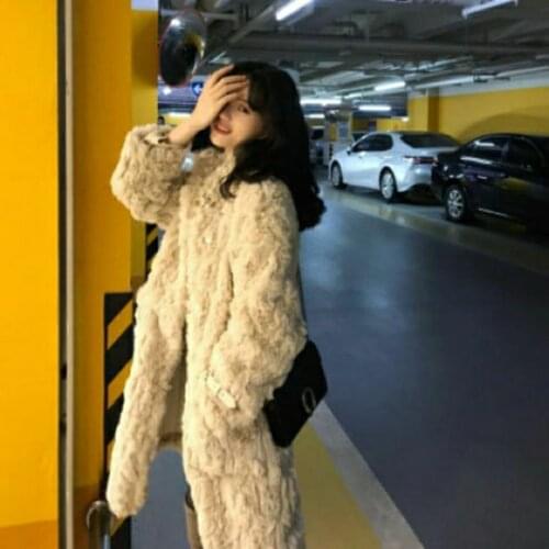 Womens Coat Imitation Fur 2020 Autumn and Winter New Style Rabbit Fur Mid-length Thick Warm Long-sleeved Stand Collar Coat