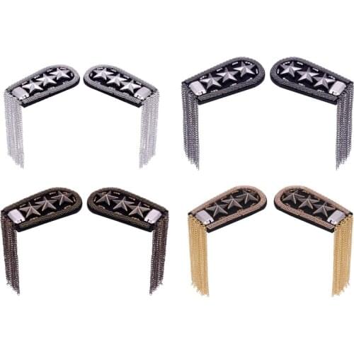 Star 1 Pair of Punk Skirt Silver Tassel Necklace Epaulet Shoulder Flap Badge