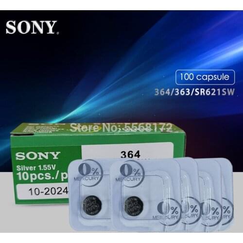 100pcs/lot Original SONY Single grain packing 364 SR621SW AG1 LR621 SR621 164 LR60 L621 1.55V Button Cell Coin Battery