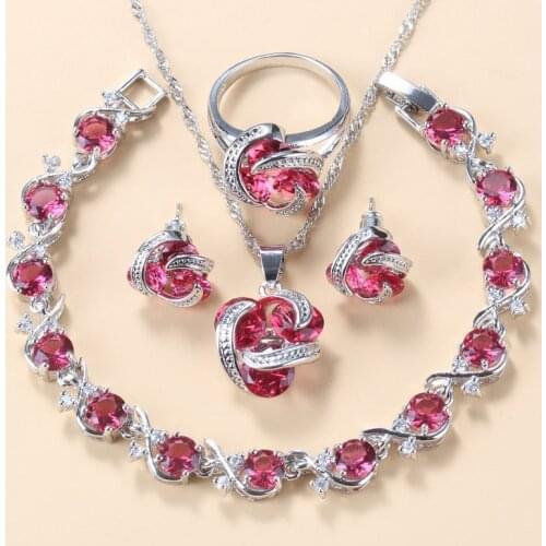12-Color Jewelry Sets Women Wedding Accessories Rose Red Crystal Womens Necklace Earrings Bracelet And Ring Sets