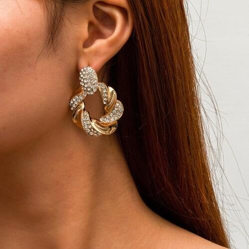 2021New Fashion Gold Color Metal Drop Earrings Simple Knot Twist Imitation Pearl Crystal Earrings For Women Statement Jewelry