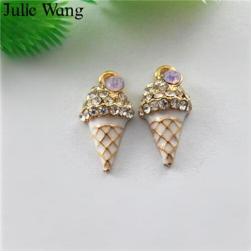 Julie Wang 3PCS Alloy Enamel Ice Cream Charms With Rhinestone Necklace Pendant Earrings Findings DIY Jewelry Making Accessory