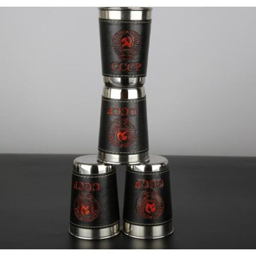 4 Pcs PU Leather 170ml Mini Stainless Steel liqueur glass Shot Glass Cups Wine Beer Whiskey Cup Leather Cover Bag set