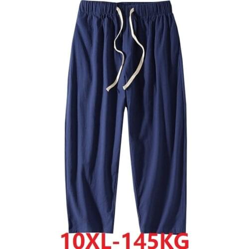 Summer men chinese style pants Harem pants vintage big size 7XL 8XL 9XL 10XL man casual Straight pants khaki 54 56 58 dark blue