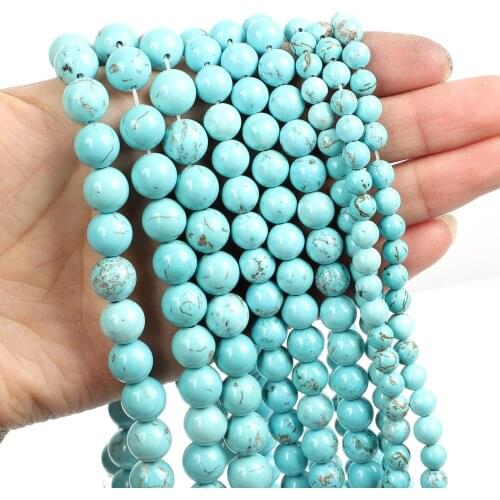Natural Stone Beads Glue Turquoise Round Loose Beads for Jewelry Making Needlework DIY Bracelet Strand 4-12 MM