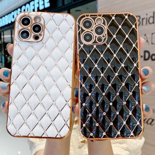 Glitter Diamond Electroplated Geometric Phone Case for iPhone 12 11 Pro Max XR XS Max X 7 8 Plus Cute Lattice Soft Tpu Cover