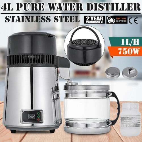 4L 750W Water Distiller Temperature Controlled Distilled Purified Stainless Steel