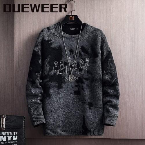 Dueweer Tie-dye Mens Harajuku Fashionable Pullovers Sweaters Oversize Autumn Winter Retro Soft Waxy Sweater Outwear