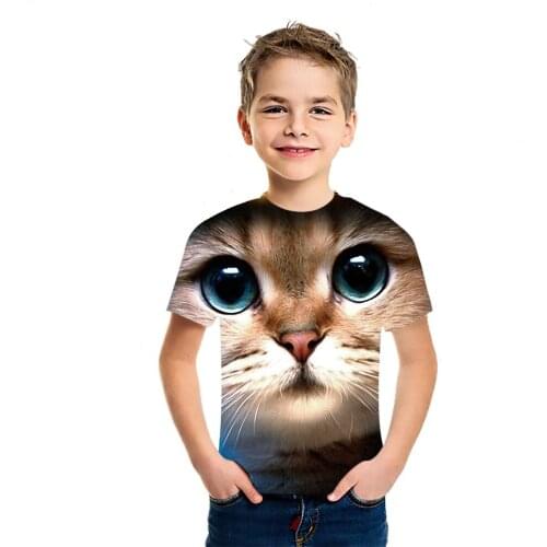 Funny Cat 2021 Summer T-Shirt Cotton New Childrens Loose 3D Printing Top Boys And Girls' Personalized Casual Sports Short Sleev