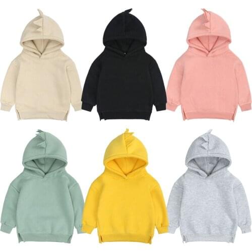 Cotton Boys Hoodies Handsome Winter Keep Warm Girls Sweatshirt Hooded Casual Kids Jacket Solid Color Dinosaur Pullover Fashion