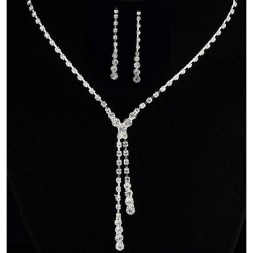 New Fashion Women Drop Crystal Choker Necklace Earrings Set Bridal Bridesmaid Charm Wedding Jewelry Sets Gift