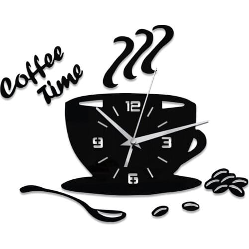 Creative DIY acrylic mirror wall clock simple home decoration mute coffee cup wall stickers quartz clocks