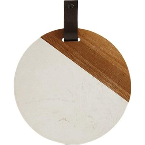 Round Marble Cheese Plate 10 Inch Spliced Natural Solid Wood Service Tray Modern Style Item Display Tray