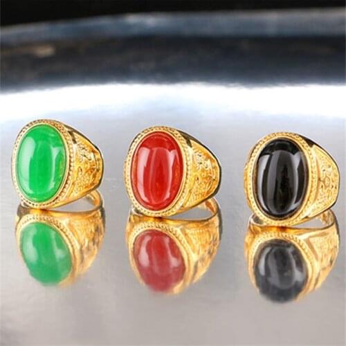 Imitation Agate Men Ring 24K Gold Plated Rings for Men Oval Flower Party Anniversary Engagement Wedding Rings Jewelry Gift