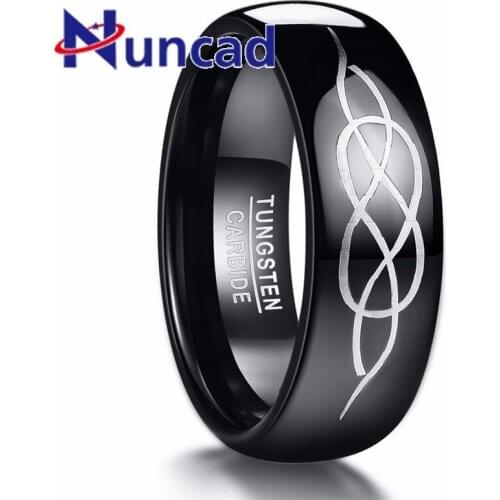 8mm Black Laser Knot 100% Tungsten Steel Ring For Men Husband Boyfriend Birthday Wedding Gift Jewelry Bague Homme