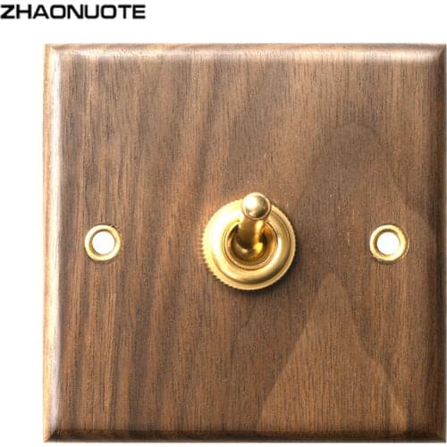 Wall Toggle Switch Socket Retro Black Walnut Solid Wood Brass Old-fashioned Personality Creative1-4 Gang 2 Way Switch