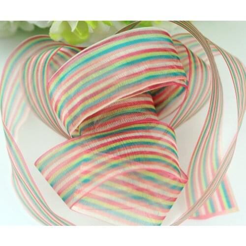 New 1'' 25mm Custom rainbow gradient color organza ribbon DIY handmade materials gift wrap 25 yards