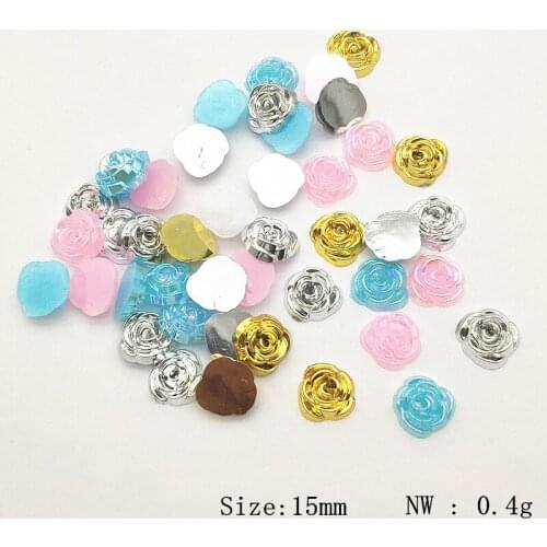 New Arrival! 15mm 100pcs Random Mix Color Acrylic AB Flat Flower for Handmade Jewelry DIY Parts,Jewelry Findings & Components