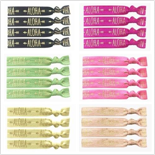 New Arrive 6 Colors 40pcs 5/8"Aloha Arrow Gold Foil Print Elastic Band Ribbon FOE Hawaiian Birthday Hair Ties Bracelet Wristband