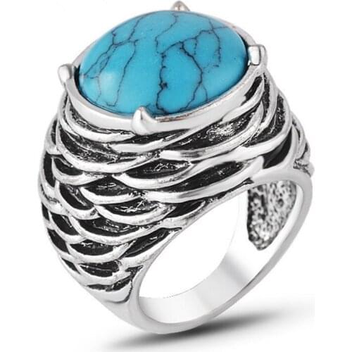 Wholesale 10 Pcs Silver Plated Geometric Shape Green Turquoises Stone Finger Ring Trendy Jewelry