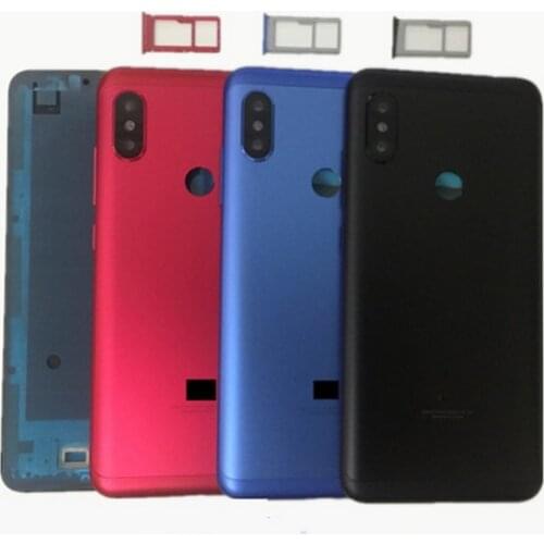 Original For Xiaomi Redmi Note 6 Pro Global Back Battery Housing Cover Case + Side Key + SIM Slot Tray Repair Spare Parts