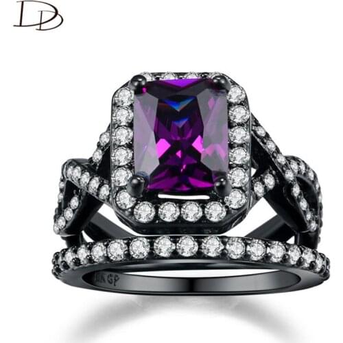 DODO Punk Black Gold Color Couple Rings For Women Square Purple AAA Zircon Fine Jewelry Party Anel 2Pcs Bague Best Gifts Dd224