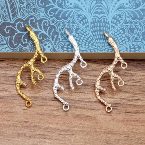 20pcs/lot 14x39MM Alloy Branches Hair Accessories Porous Connector For DIY Necklace Making Supplies Jewelry Finding wholesale