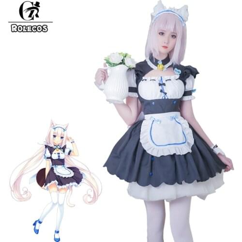 ROLECOS Nekopara Vanilla Cosplay Sexy Maid Dress Costume Cosplay Game Nekopra Vanilla Costume Dress Apron Headwear Stockings