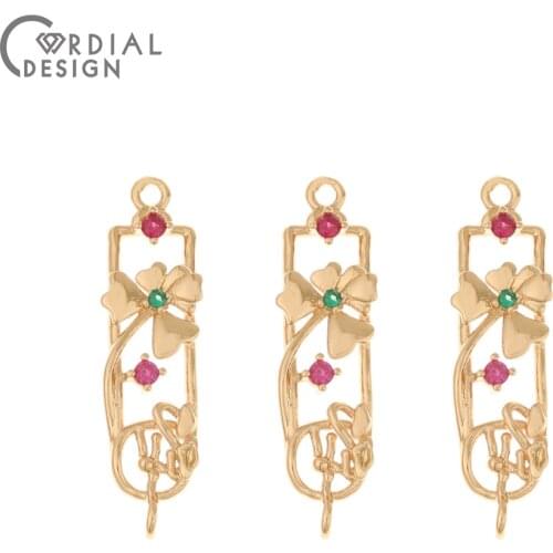 Cordial Design 100Pcs 8*29MM Jewelry Accessories/Earrings Connectors/DIY Parts/Hand Made/Flower Shape/CZ Charms/Jewelry Findings