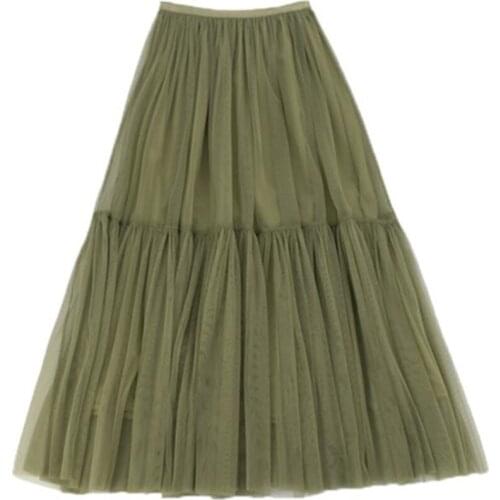 Woman Skirts Elegant Midi Tulle Skirt Sweet High Waist Mesh Long Skrit Female Saias Princess Evening Party Pleated Swing Skirt
