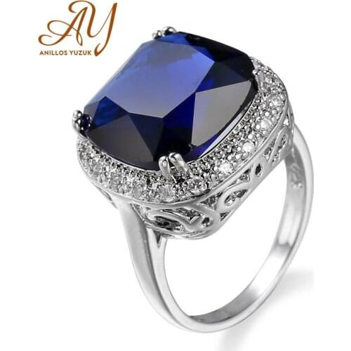 High Quatiy Simple Square Cut Green Blue Crystal Fashion Wedding Band 925 Sterling Silver Ring For Female Fine Jewelry