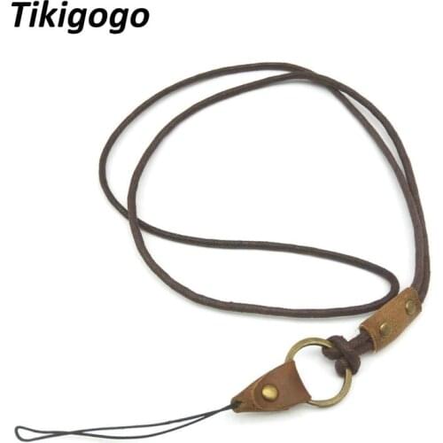 High Grade Detachable Genuine Leather Neck Lanyard strap for mobile phone keys work id card badge holder glasses straps keychain