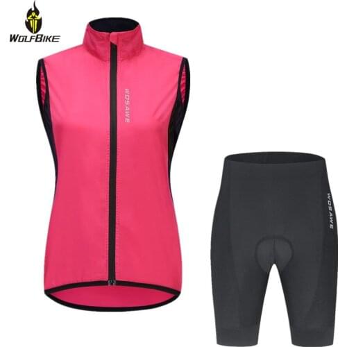 WOLFBIKE Short Sleeve Womens Cycling Set Jersey Kit Maillot MTB Bike Bicycle Gel Pad Windproof Breathable Downhill Gilet Suit