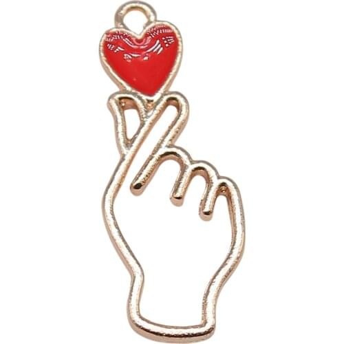 WYSIWYG 5pcs 10x28mm Charms Love Heart Gesture KC Gold Color Enamel Alloy DIY Jewelry Making Accessories