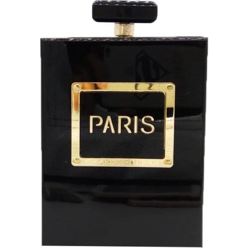 Fashion Acrylic Transparent Bag Women Chic Black Perfume Bottle Handbags Purse Paris Party Toiletry Wedding Clutch Evening Bags