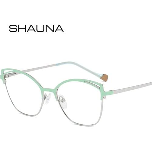 SHAUNA Retro Cat Eye Spring Hinge Metal Glasses Frame Women Fashion Clear Anti Blue Light Eyewear Men Optical Frame
