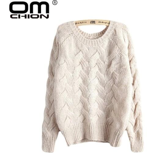 OMCHION Sueter Mujer 2018 Autumn Korean O Neck Oversized Knitted Sweater Women Long Sleeve Solid Twist Slim Casual Pullover LM01