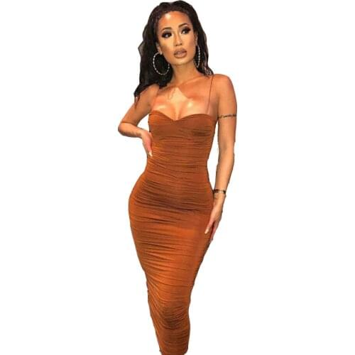 Women Sexy Sling Bag Hip Solid Color Women Dress 2021 New Fashion Summer Sleeveless High Waist Medium Length Women Dress NBH197