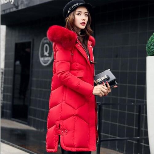 Winter women hooded long coat jacket fur collar thicken warm outerwear long sleeve parkas female down cotton coat padded jackets