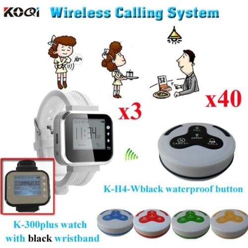 Waiter Bell Buzzer System Service Caller YcallStrong Watch Receiver And Durable Button ( 3pcs watch pager + 40pcs call bell )