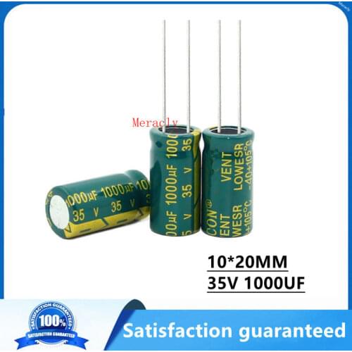 100PCS 35V 1000UF 10 * 20mm 1000uf 35v pElectrolytic capacitor ower supply special high-frequency crystal 20% Low impedance