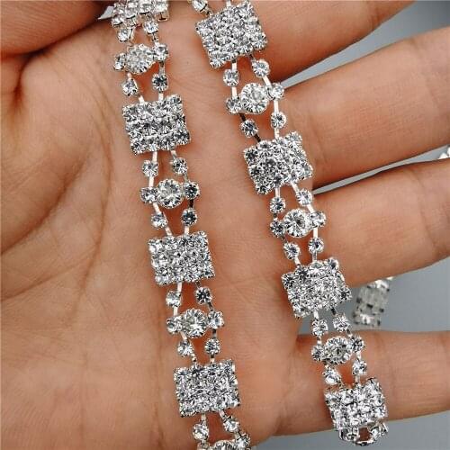12 inch Rhinestone Crystal Chain Bling Diamante Lace Diamond Trim Ribbon Necklace Applique Gem Sparkle Wedding Dress 1cm Width