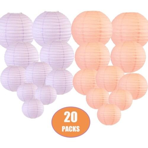 20 Pcs/set 6"-12" Peach Light Purple Chinese Paper lantern Assorted Size lampion Wedding Babyshower Xmas Party Hanging Decor